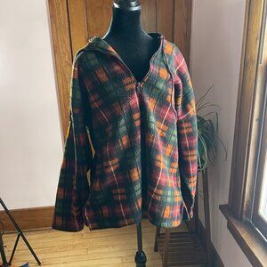 90s Vintage Plaid Hoodie Fleece Quarter Zip Men L Pockets Grunge Gorpcore Indie